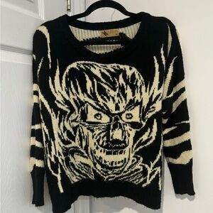 2/$20 Katsumi Black and Cream Graphic Sweater M/L zebra print back goblin goth